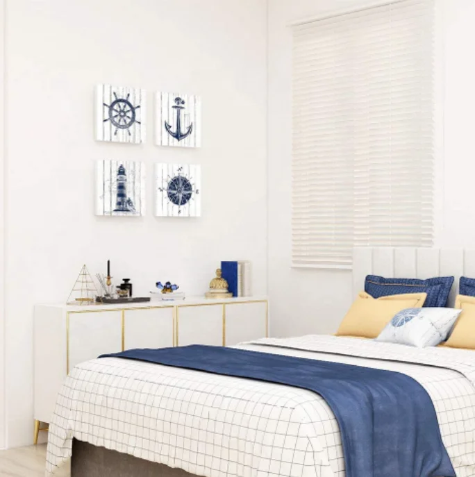 Customized Nautical Wall Art Beach Home Decor Boat Anchor Paintings Wood Crossbar Anchor Decorative  Wood Sign Hanging