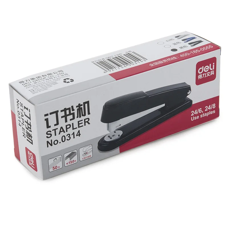 Mini 50 Sheet Capacity Plastic Stapler Black Desktop Office Deli Manual Power