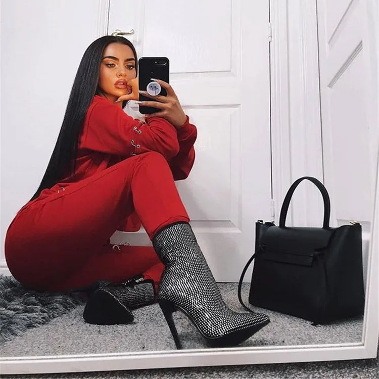 
LFZ-3 2021 New Design Rhinestone Boots Heels Women Boots Sexy High Heels Dress Shoes High Heels Stiletto 