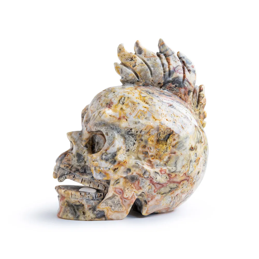 Wholesale Natural Polished Hand Carved Crazy Agate Crystal Skulls Folk Crafts Healing Stone For Home Decoration