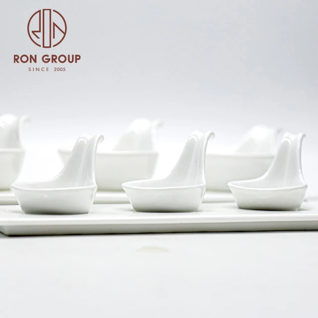 Wholesale Good Quality Restaurant Tableware Sauce White Porcelain Serving Plate Tray Bowls Sets Snack Ceramic Dishes with Handle