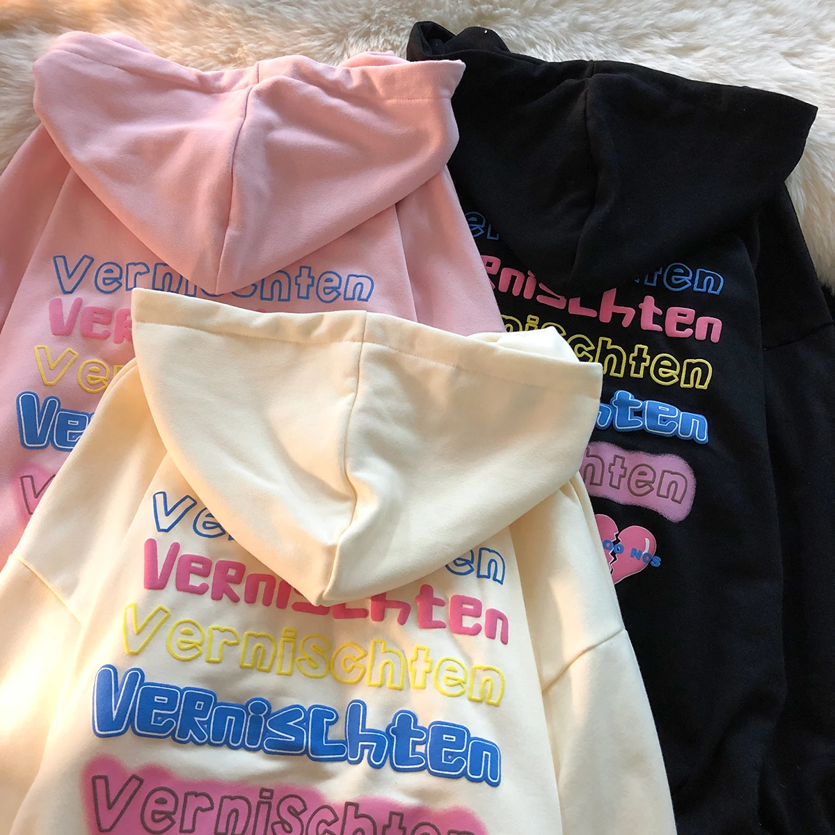 American love broken letter back foam print female hooded cardigan hoodie spring and autumn thin loose zipper coat