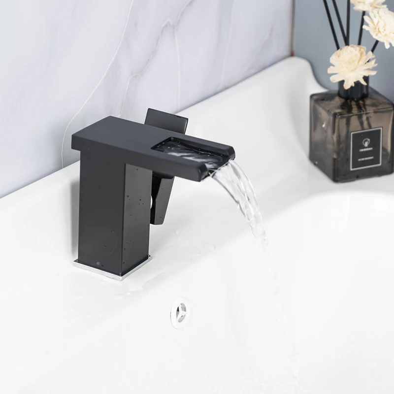 2021 полированный латунный черный смеситель для ванной комнаты Водопад высокий смеситель для раковины кран для раковины