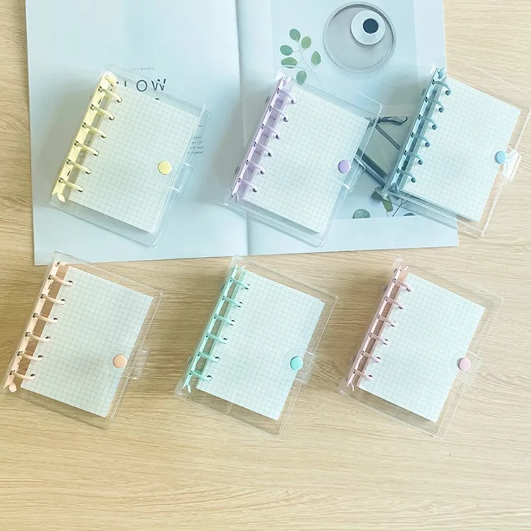 PVC Soft Candy Color Clip Simple Hand book Shell Macaron Transparent Shell 6 Rings Holes Loose Leaf Notebook A7 Binder