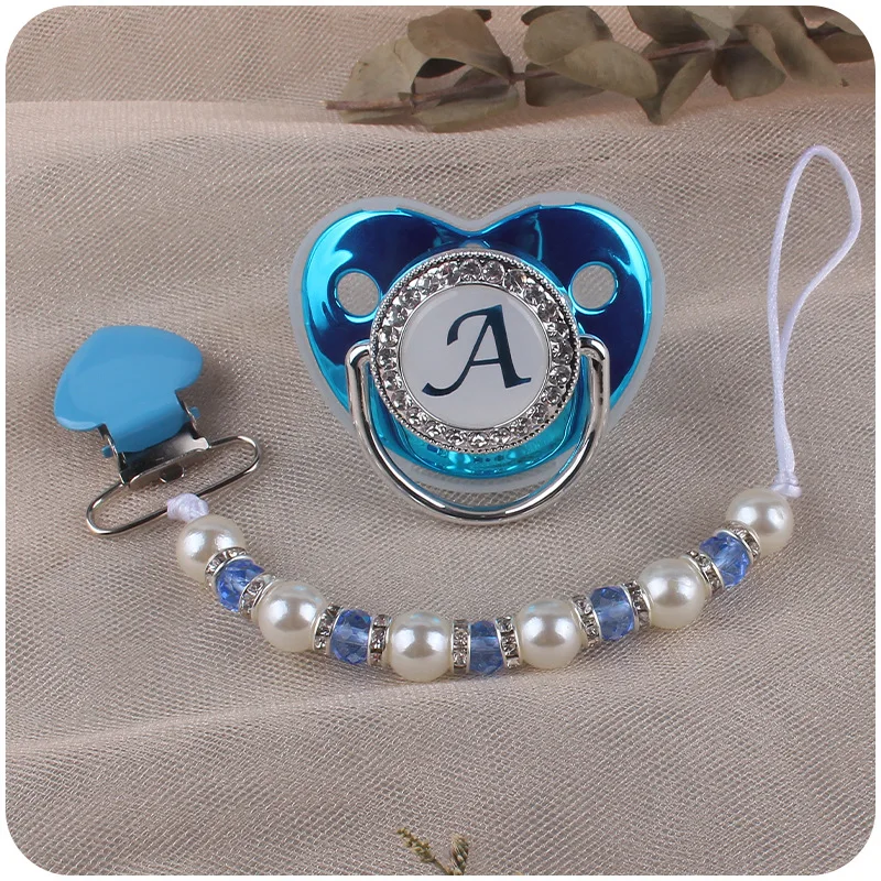 New Pacifier Soft Pink Ribbon Rosette Initial Baby Name Pearls Marblel Pacifier Chain Soother Lash Holder Dummy Clips Silicone