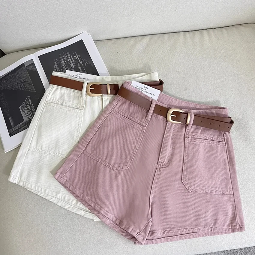OOTN new fashion summer ladies pants elegant high-waisted A-line shorts lady casual pink jeans