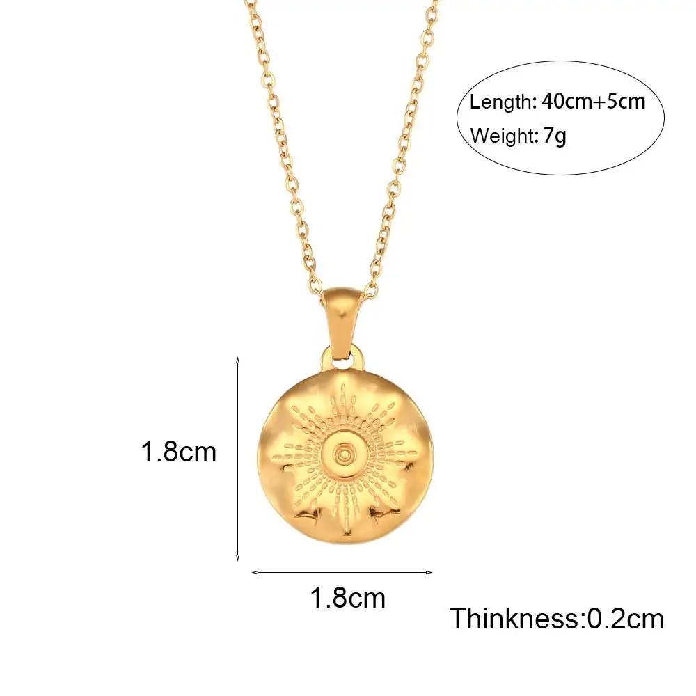 Hot selling Women Jewelry 18k Gold Pated Necklace Stainless Steel Charm Chain Sun Flower Heart Round Pendant Necklaces For Women