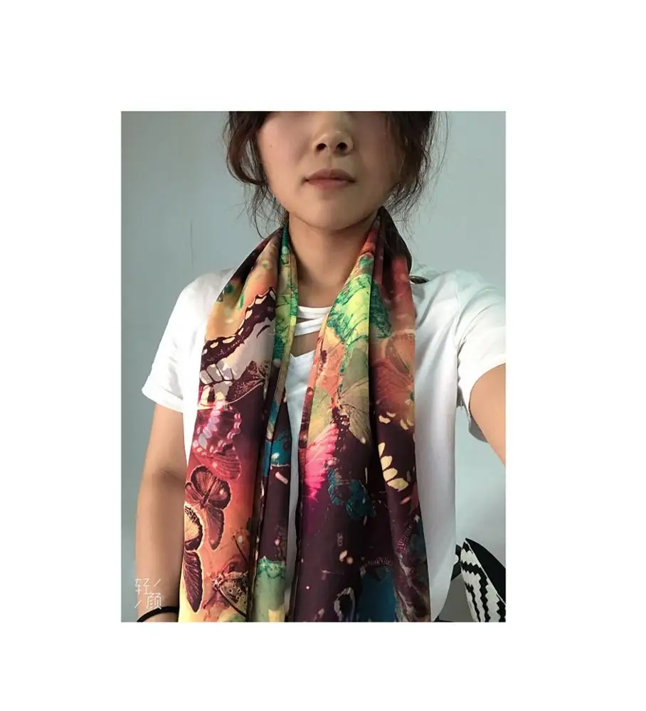 The factory outlet double side digital printing Satin chiffon fabric for scarf