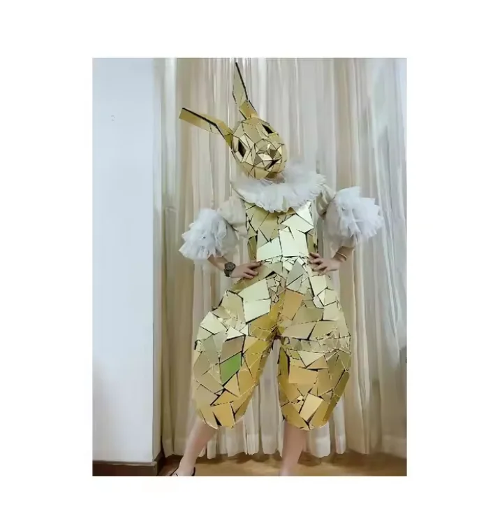 Hot Selling Party Costumes Real Robot Mirror Costumes Adult Women Cosplay Silver Mirror Rabbit Costume