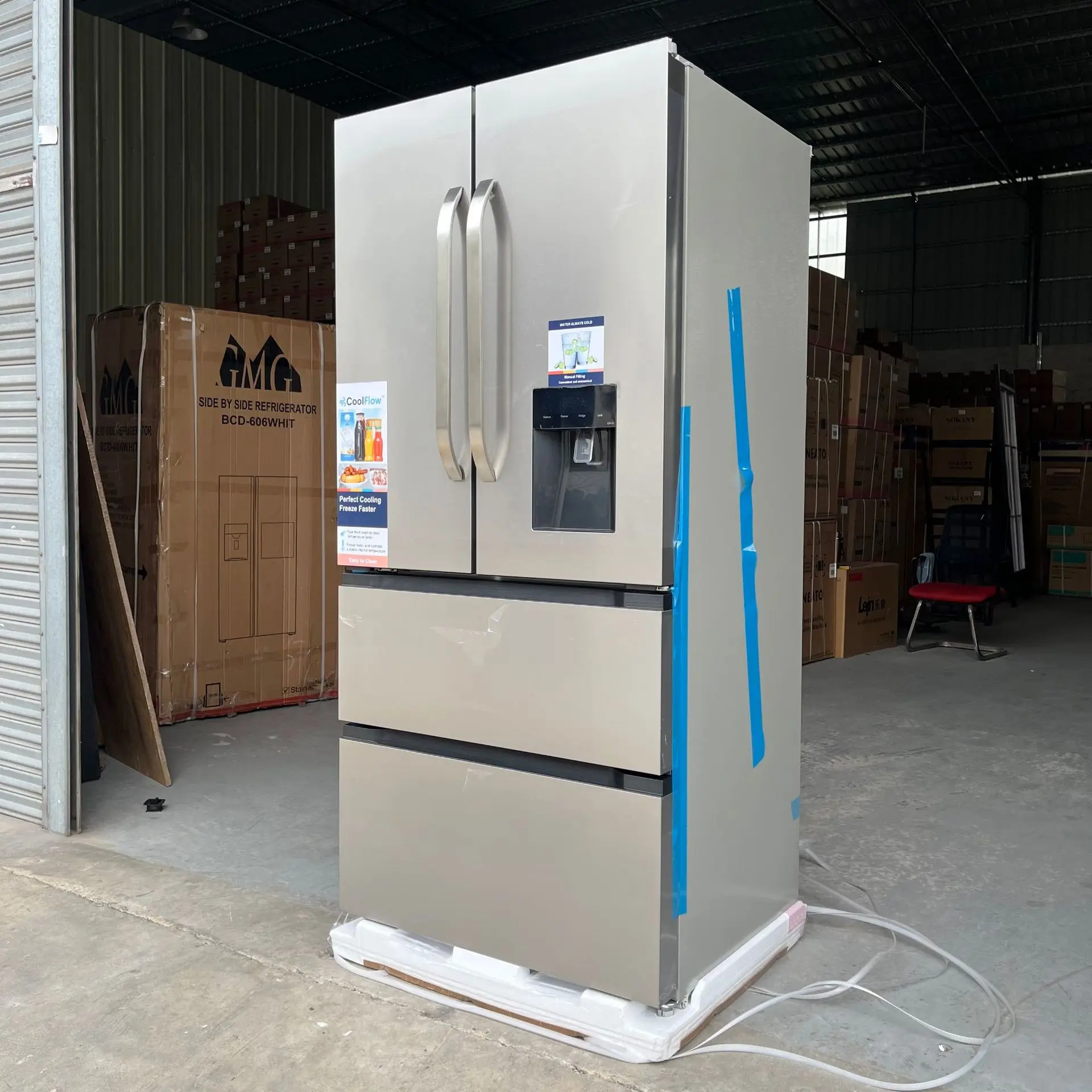French style multi door household refrigerator with water dispenser MK628 air-cooled frost free variable frequency 554L liter