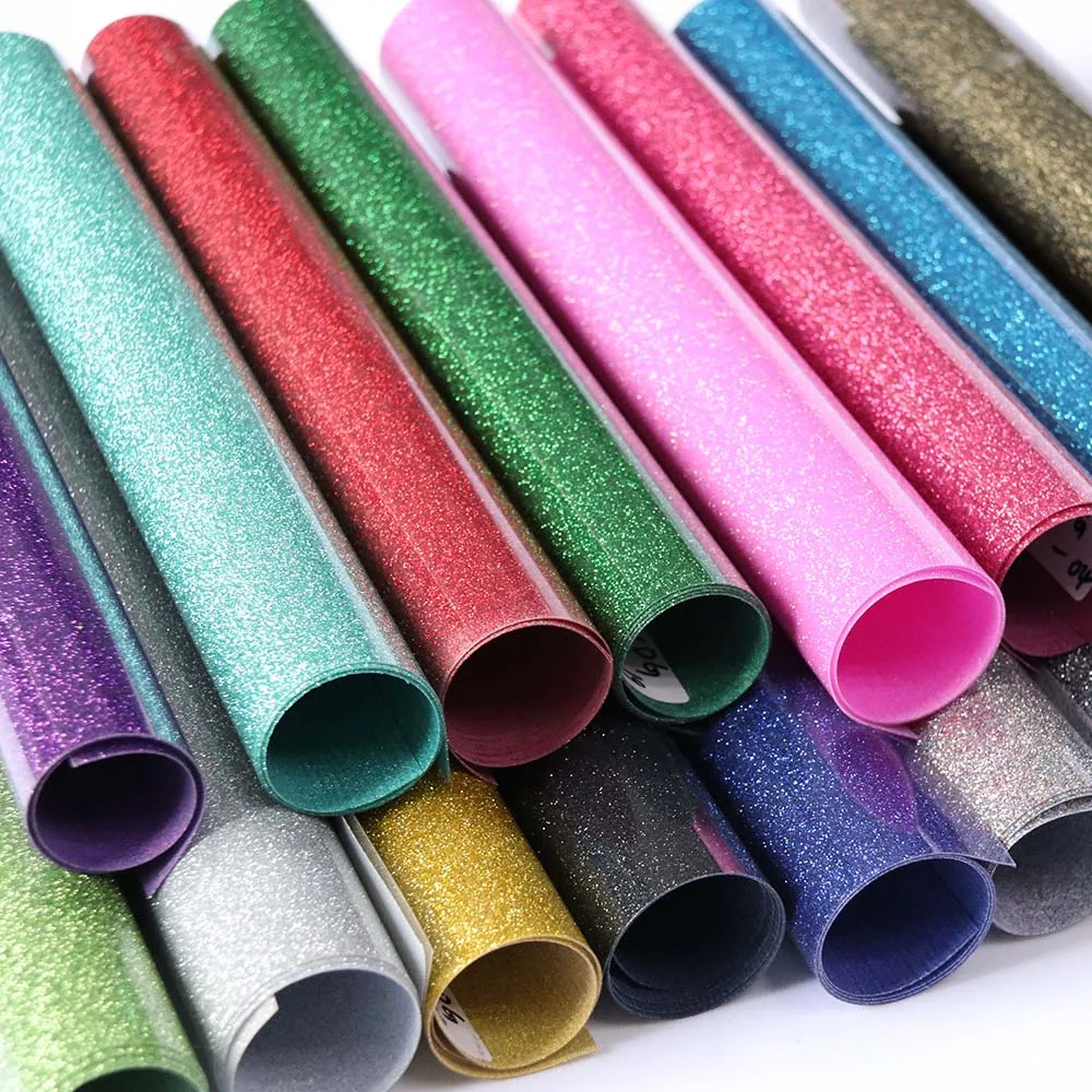 Korea Quality foil pattern double available garment htv iron on glitter heat press transfer vinyl roll for t-shirts