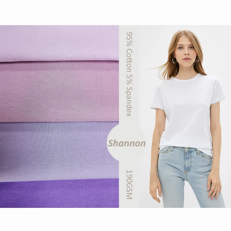 Hot selling NO MOQ  middle weight 95% cotton 5% spandex 190 GSM knitted single jersey fabric for sport T-shirt