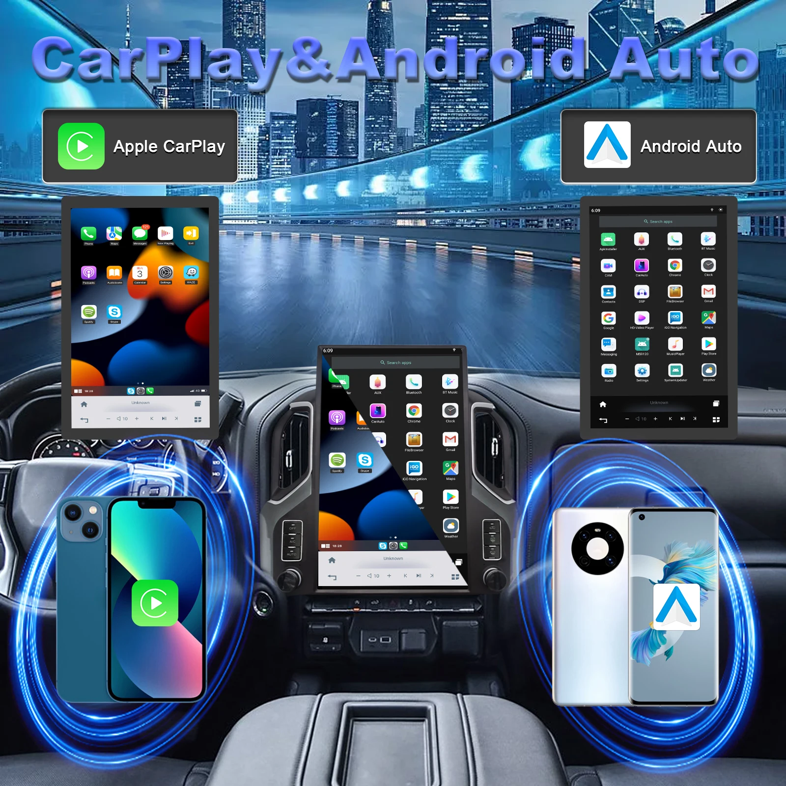 Тесла стиль 17-дюймовый автомобильный Android GPS навигация для GMC Sierra через Vtrux 2019- / Chevrolet Silverado LD