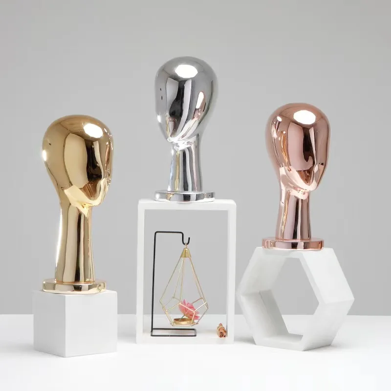 Chromed Wig Head Stand Mannequin Shiny Gold Silver Mannequin Head for Wig Hat Display