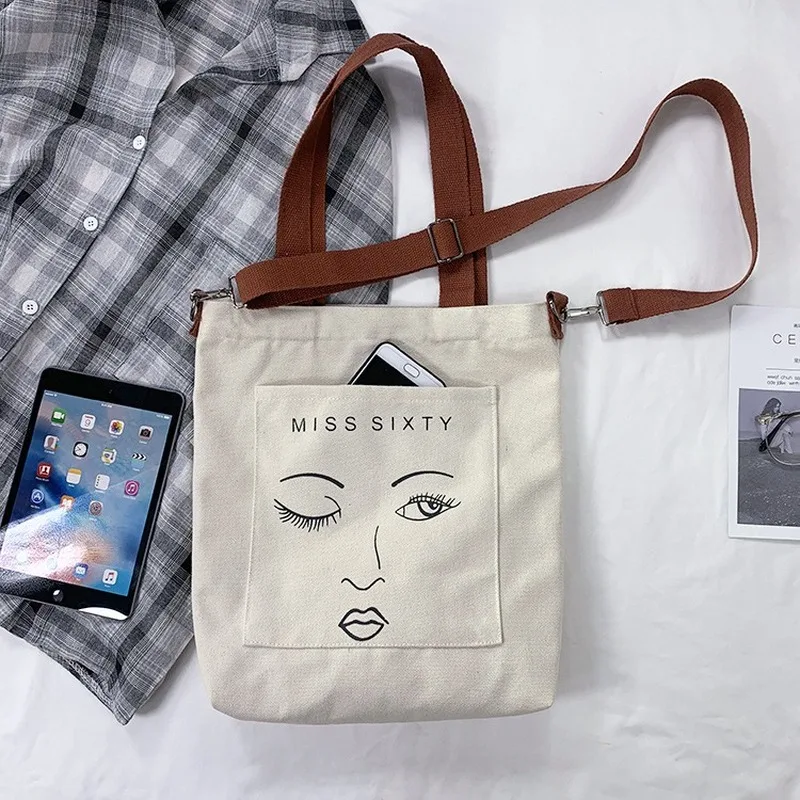 New style custom printed logo tote shopping cotton canvas bag female canvas Ins cute large with handle cross body bag