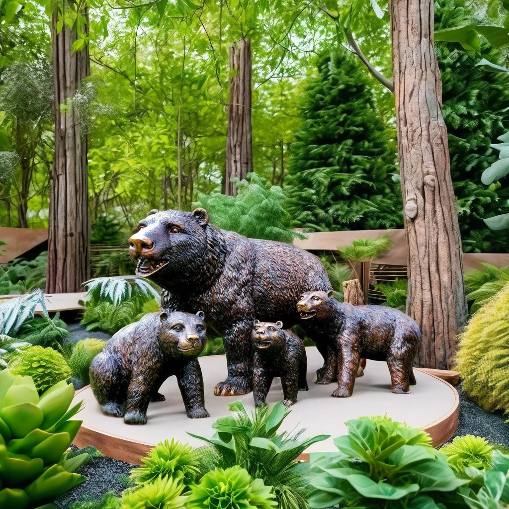 Garden Lawn Metal bear Sculpture Life Size animal  metal bronze family sculpture