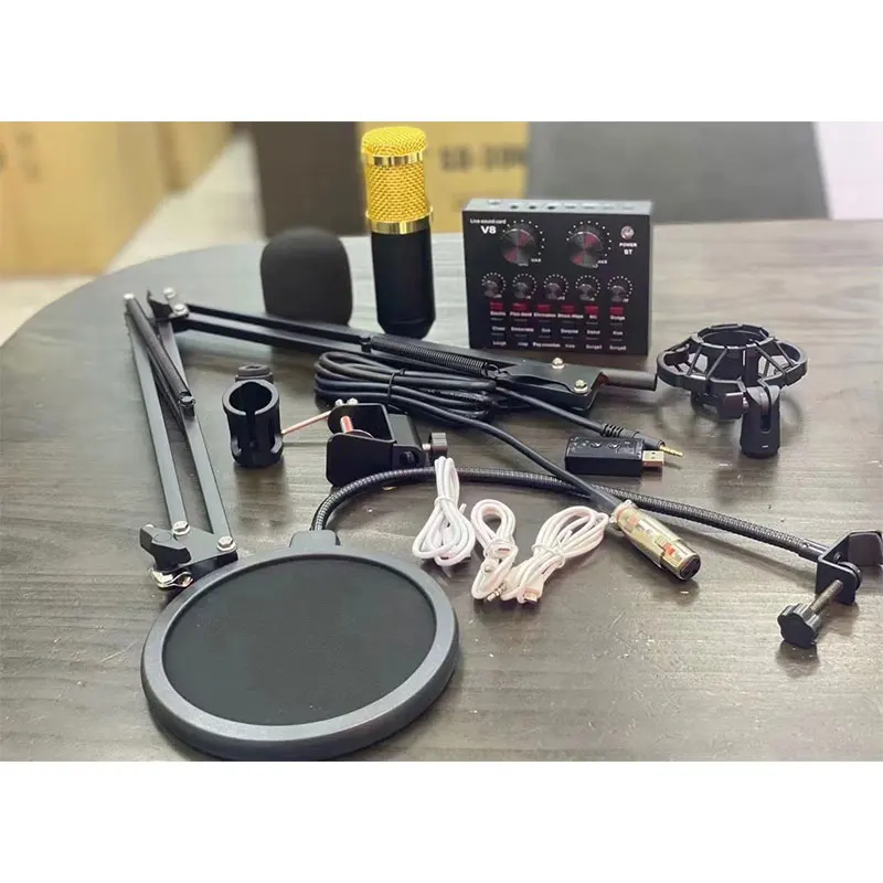 BM800 микрофон, звуковая карта для ПК, игр, прямой трансляции, dj конденсаторная подставка, USB, беспроводная, для караоке, студийная запись, профессиональный V8