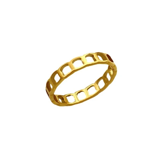 New Fashionable Stainless Steel Pvd Gold Plated Hollow Cuban Link Chain Finger Ring Jewelry for Women