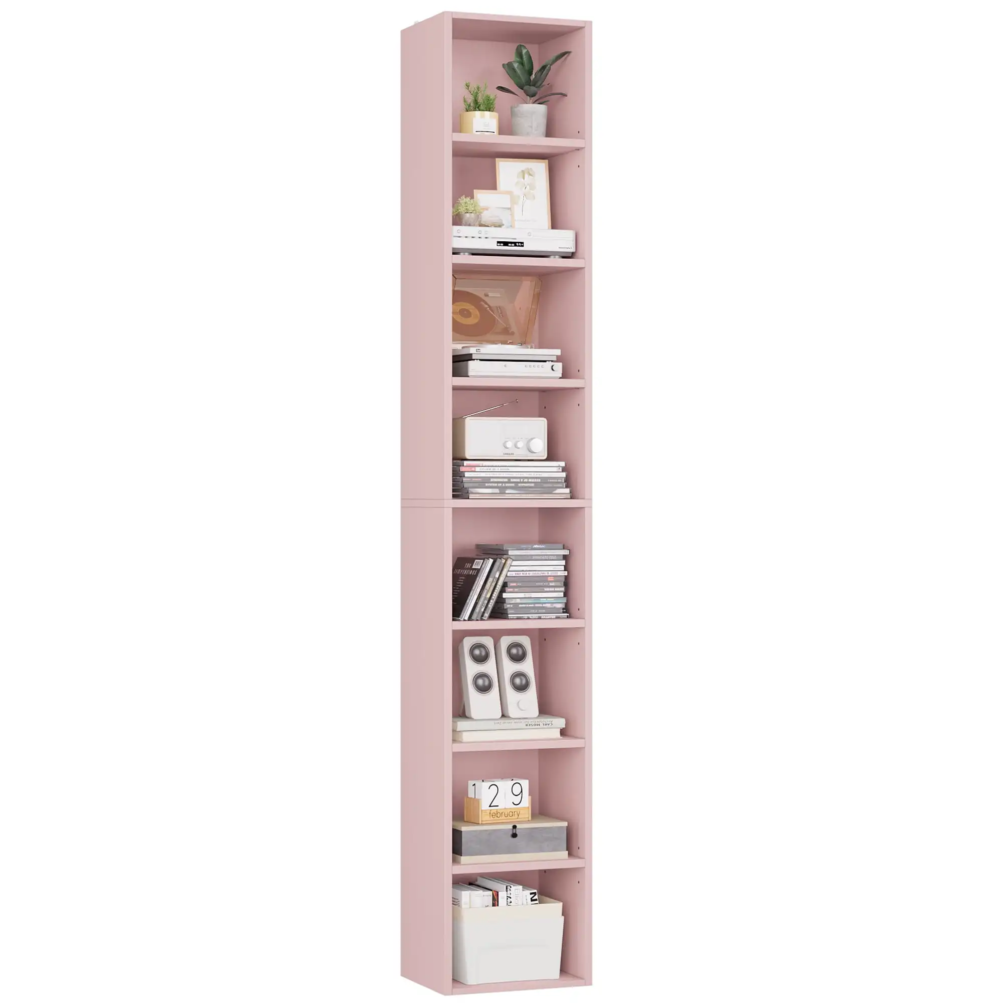 Самый популярный в 2024 узкий книжный шкаф с 8 полками CD DVD Media Storage Cubes темный дуб