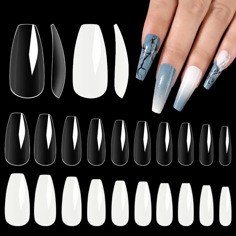 Custom Private Label Nail Tips False Ballerina Clear Full Cover Artificial Nails Press On Nails