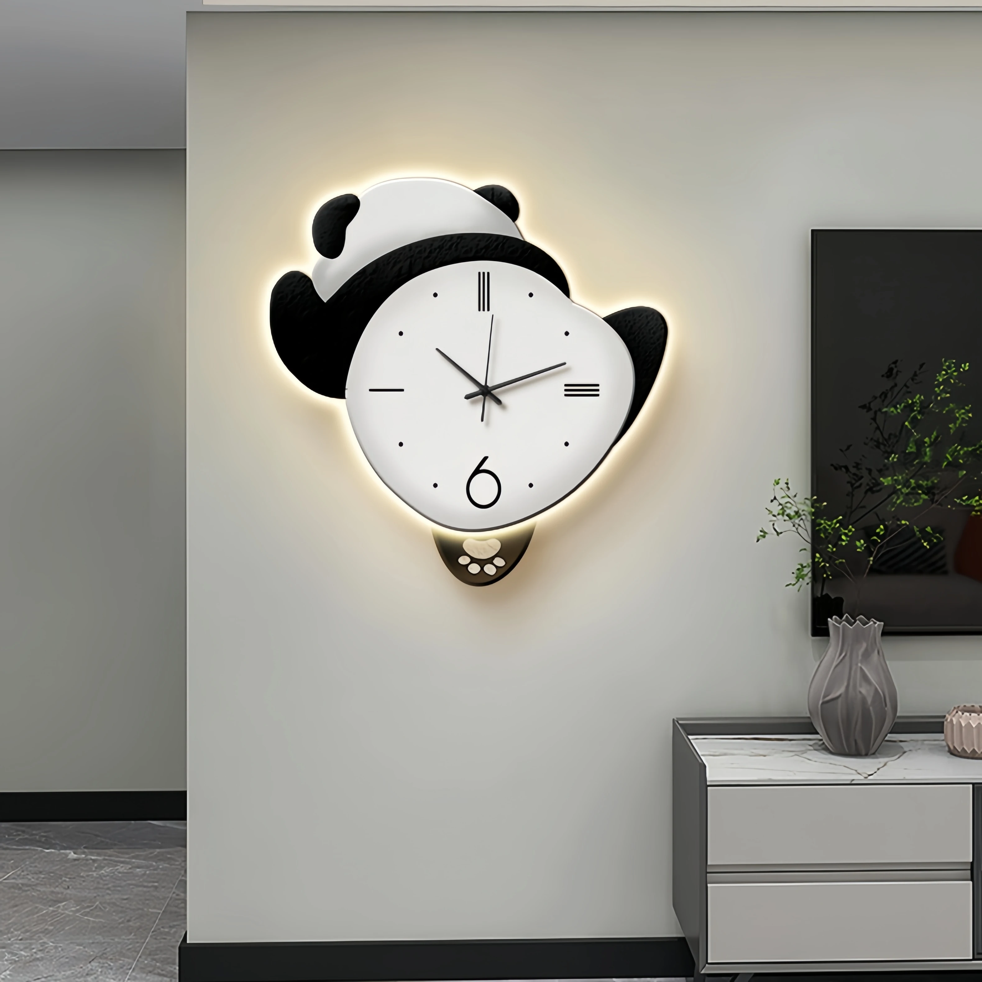 New Trend Nordic acrylic UV cutting sandstone surface decorative panda painting with led lights decoration interior house