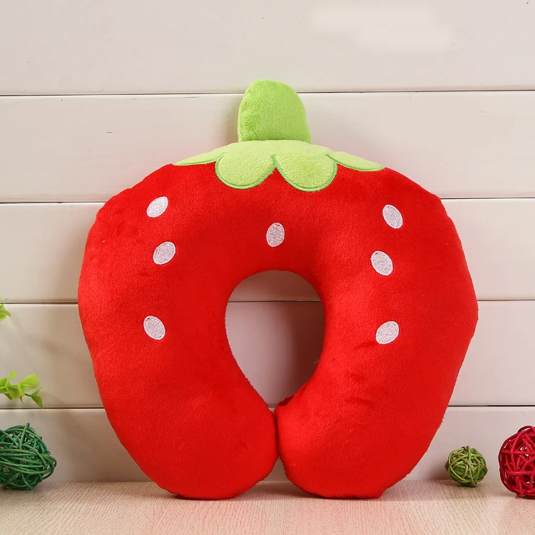 Customizable animal short plush u-shape travel pillow bear memory foam pillow strawberry pattern lovely neck  pillow