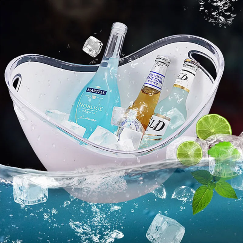 Top Seller 2024 boat shape plastic double wall blue color wine ice bucket champagne ice buckets wine cooler chiller tub