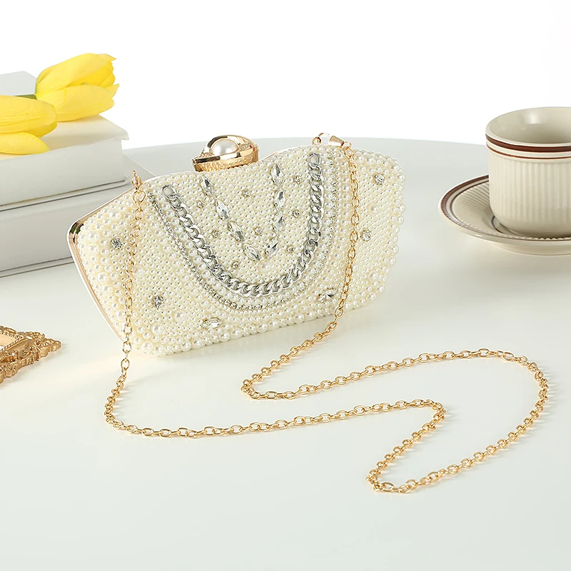 New clutch Bag one shoulder cross-body chain bag set with diamond pearl evening  all kinds of wedding party dress bag