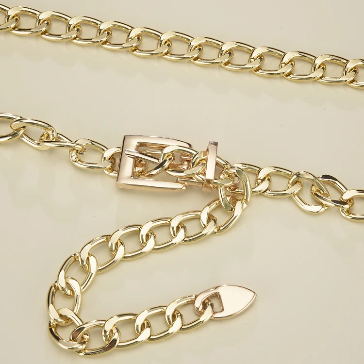 Good Quality Ladies Fashion Accessories Luxury Designer Gold Silver Metal Thick Chain Waist Belts