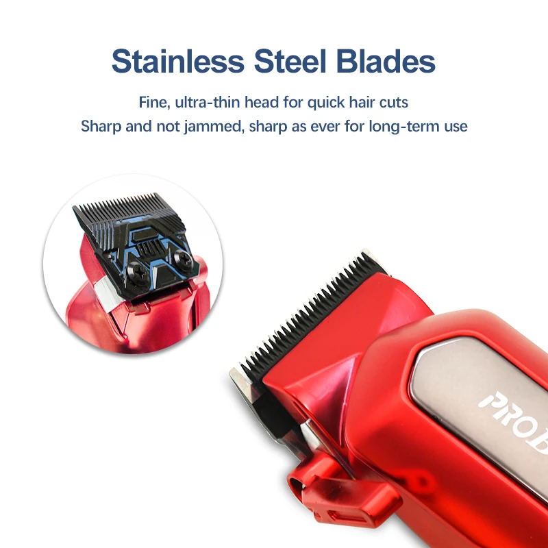 Electric Red Hair Trimmer Professional Haircut Salon Cordless Trimmer Waterproof Hair Clippers For Men Grooming Kit