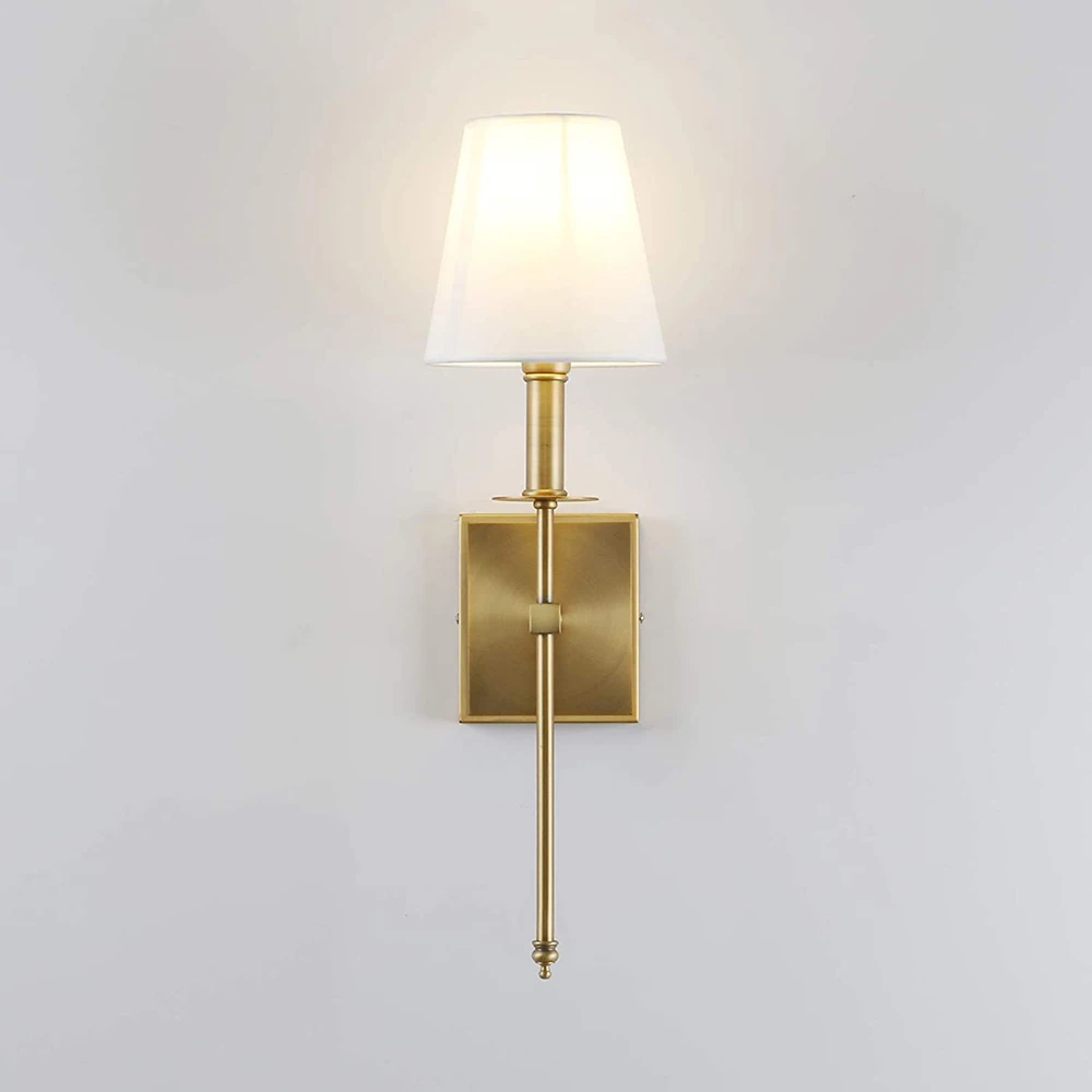 American  Rustic Flared White Textile Design Modern Led Metal Living Room Wall Sconce Lamp for Hotel Rooms