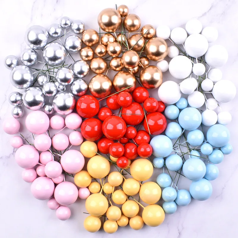 Faux Foam Ball Cake Topper Colorful Mini Balloon Cupcake Pearl Balls Diy Cake Insert Topper Baking Decoration
