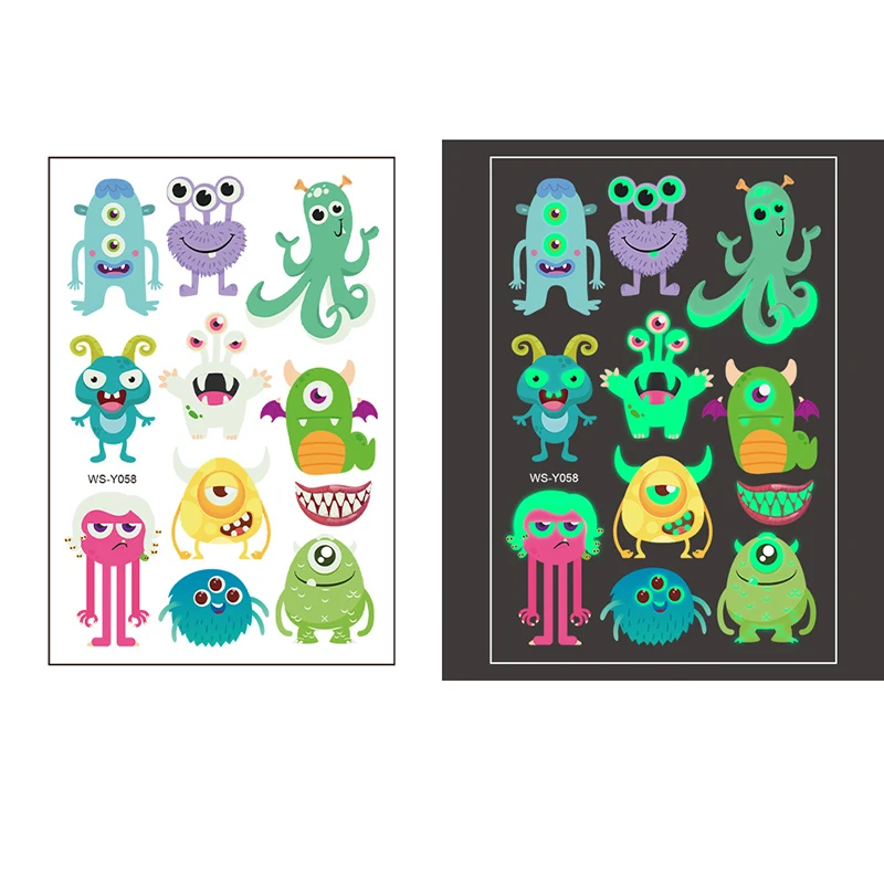 Cartoon Tattoo Stickers Luminous Child Toy Temporary Tattoos Glow Paste On Face Arm Leg Body Sticker