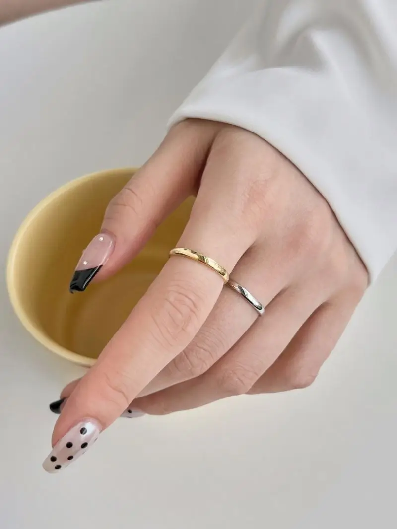 Hypoallergenic Non Tarnish Minimalist 925 Silver Rhodium 18K Gold Plated Irregular Wave 2 Layer Adjustable Women Rings for women