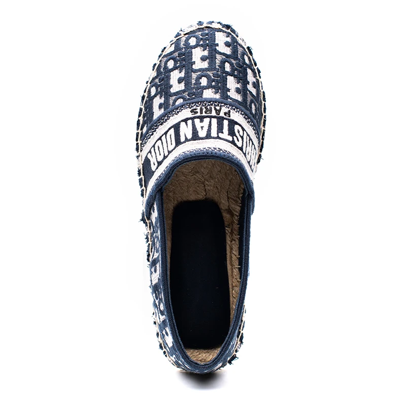 Stock 2020 the most fashion women woven knit material basic jute comfortable insole luxury espadrilles flat shoes
