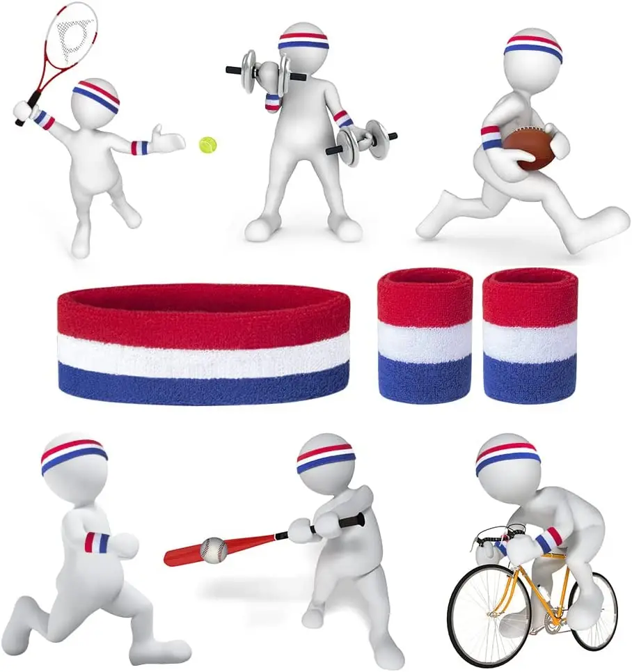 Factory custom 100% cotton sports headband wristband, striped sweatband, jersey matching band, tennis football volleyball