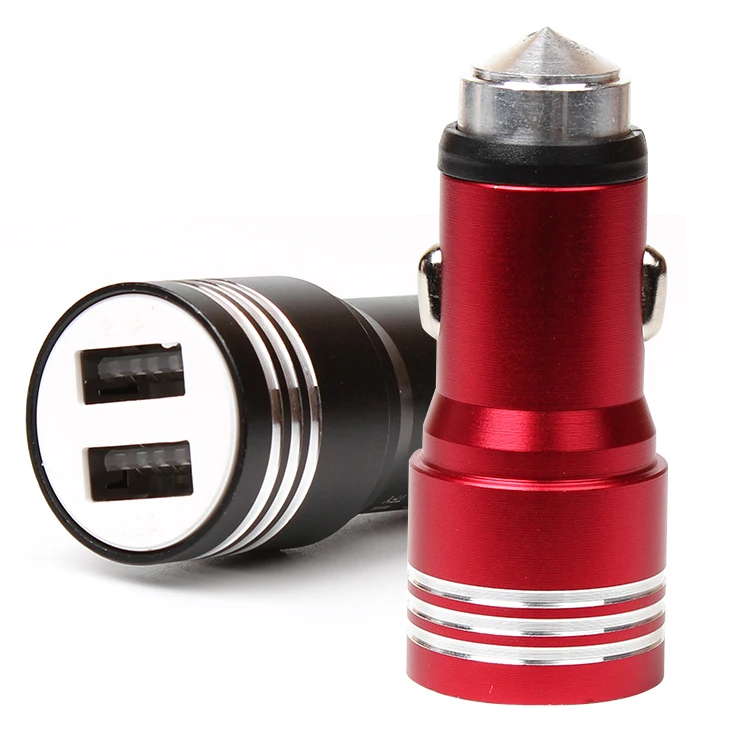 Быстрая зарядка 2.4A 12v-24v Автомобильное зарядное устройство USB с новых молоток безопасности для мобильных телефонов на базе ios и android type-c планшетных