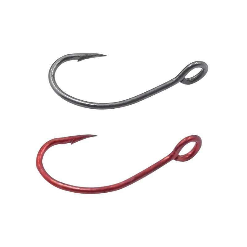 OUTKIT 20pcs High Carbon Steel Fishing Red Single Hook With Ring Fish Hooks For Lure Spoon