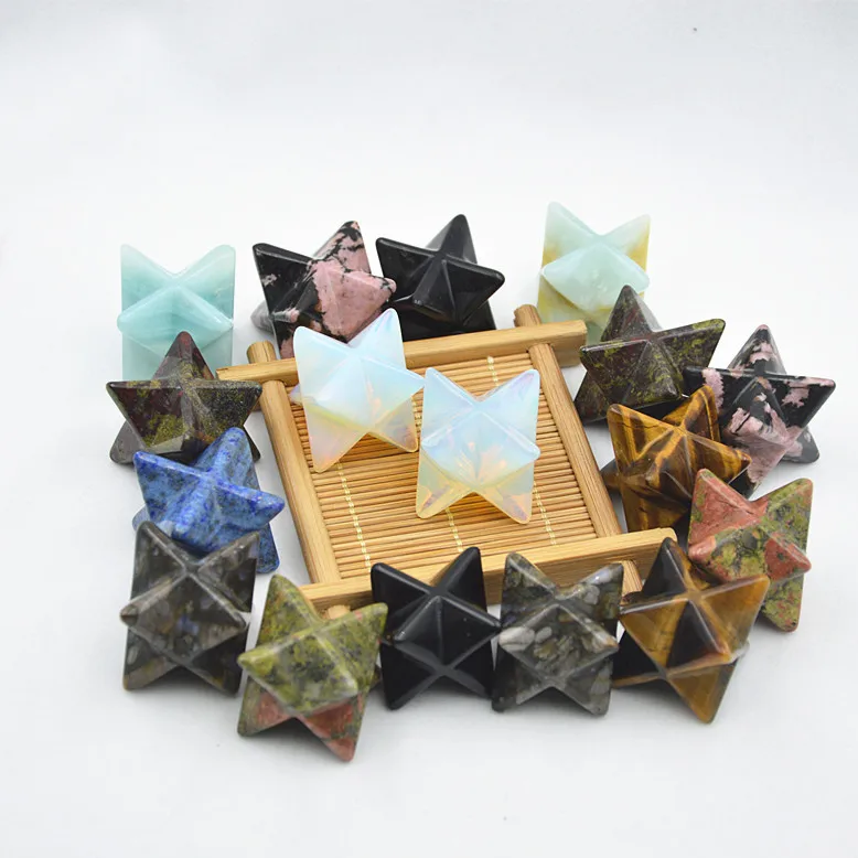 Wholesale Natural Crystal Healing Stones Rose Quartz Jade Obsidian Amethyst Merkaba Star Hot Stone Carved for Gift