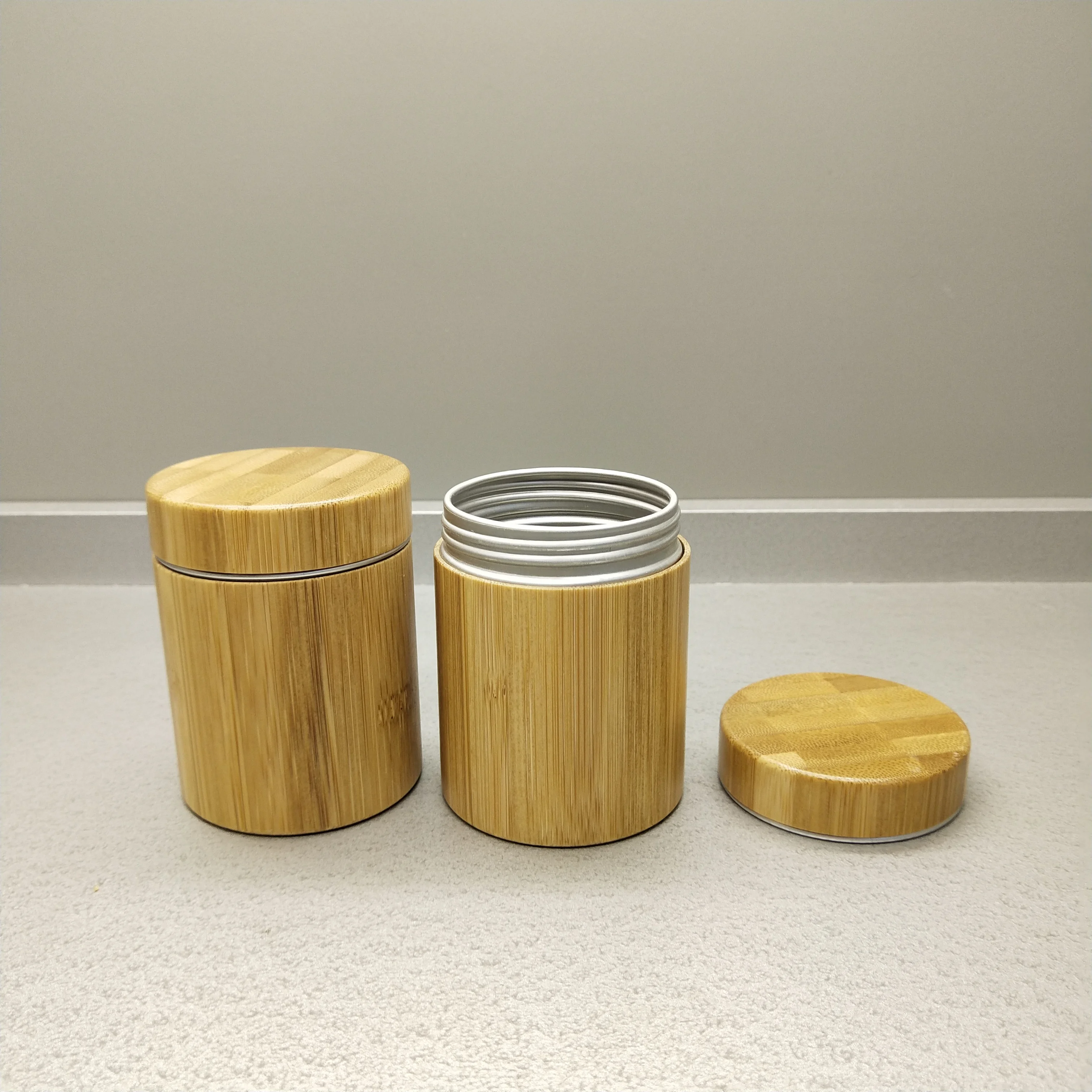 Bamboo Cosmetic jar 50g Luxury Container  With Aluminum intterior aluminum bamboo cream jar