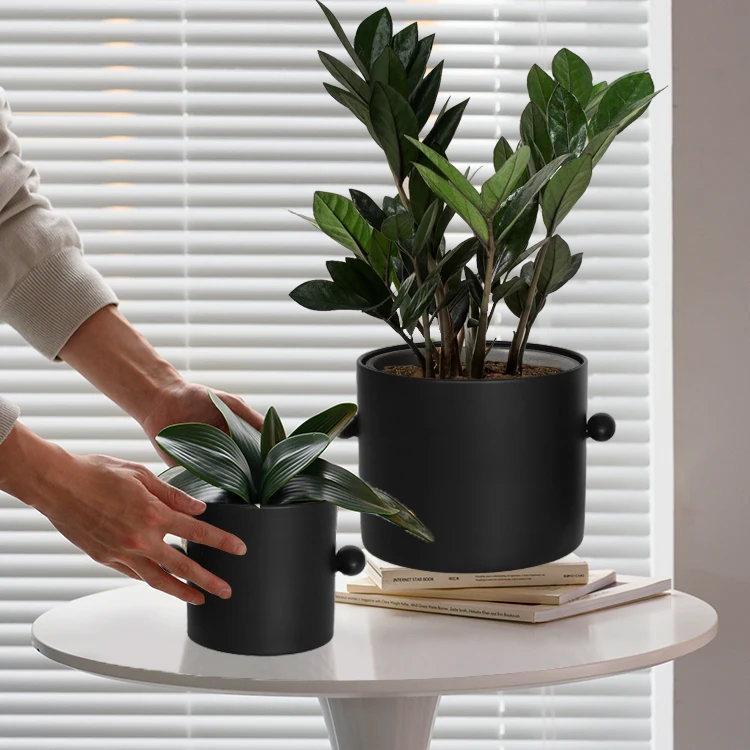 Set of 2 big and small pot indoor plant pots decorative plant flower pots large with ball shape handle