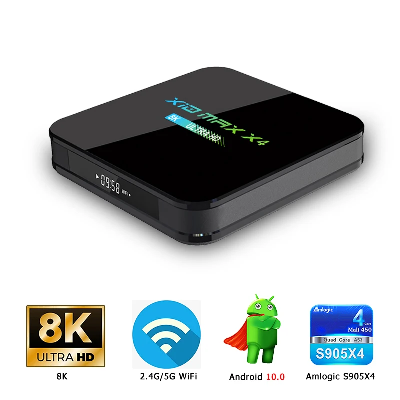  ТВ-приставка Amlogic S905X4 X10 MAX plus 4 + 32 ГБ 5G Wi-Fi BT4.0 Android 10