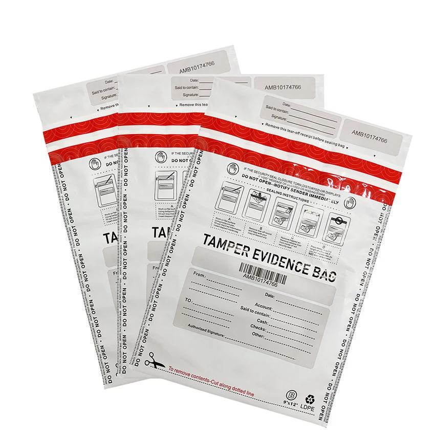 Custom Deposit Money Bands Bank Deposit Cash Register Bank Pouch Tamper Evident Tape Cash Evidence Plastic Security Bag