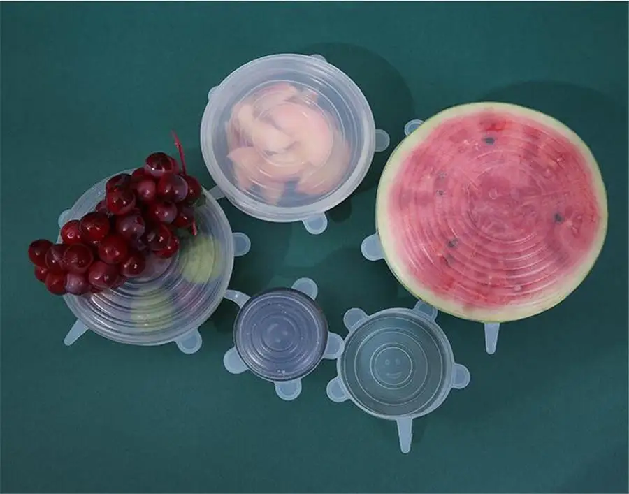 Popular 6Pcs Food Wraps Reusable Silicone Food Fresh Keeping Sled Covers Silicone Sl Vacuum Stretch Lids Saran Wraps Ornization