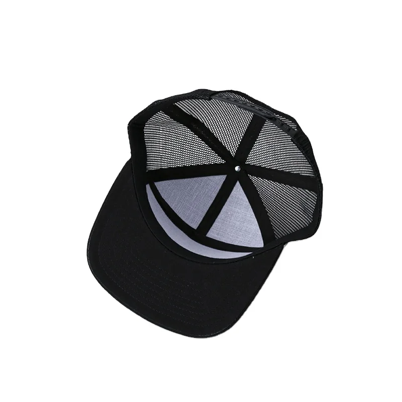 Customized Full Black Hat Mens  Trucker Cap  Seven Panel Snapback Hat With 7 Panel