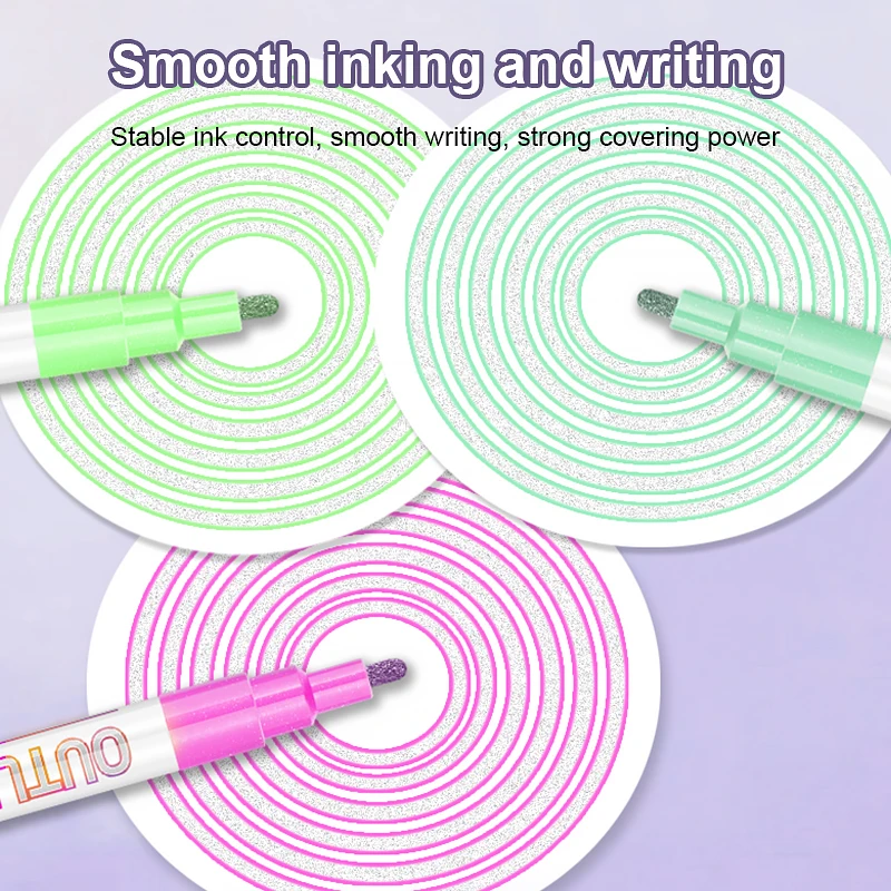 Customized Logo 20 Colors Silver double line marker pen set Metallic Outline Marker Pen
