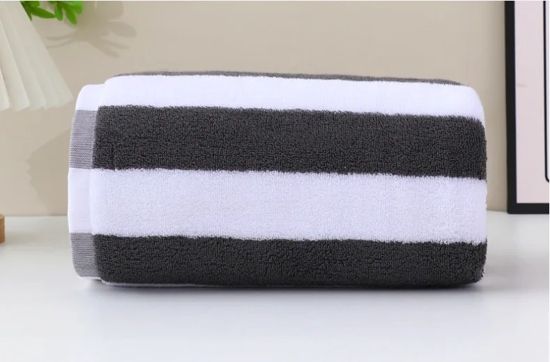 Custom color dyed printed beach towel cotton high quality towel pool oem black grey and white striped beach towels