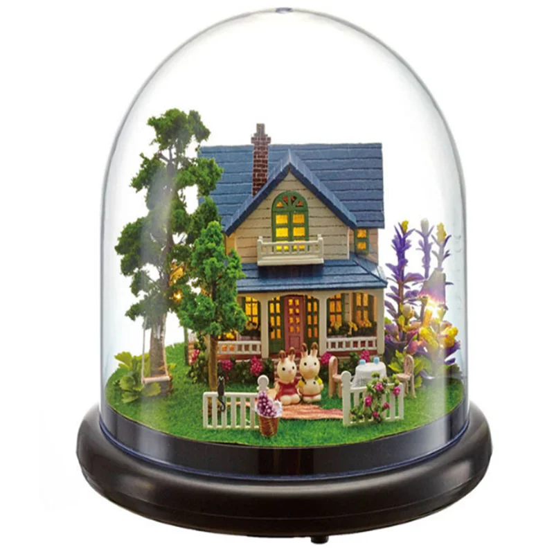 Miniature DIY Dollhouse Rotate Music Box Happy ferris wheel DIY Dollhouse Doll House Casa Toys With Furnitures Doll Houses