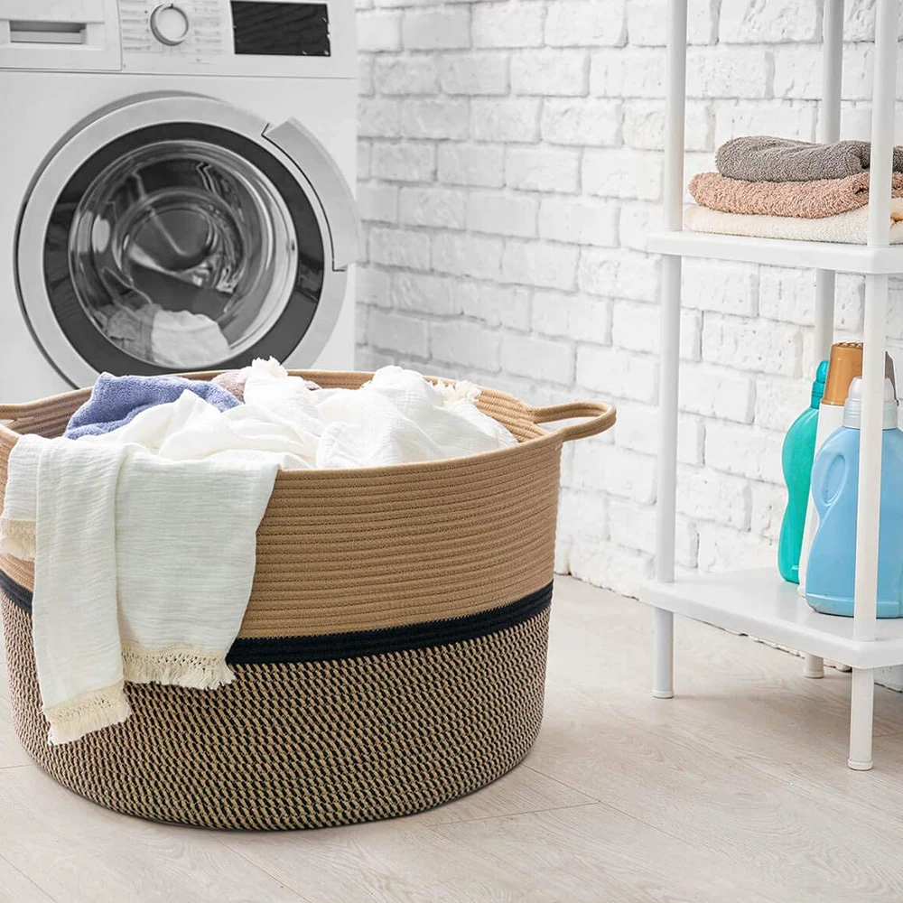 Cotton Rope Laundry Basket Hampers Laundry Foldable Easily Transport Laundry Basket with Handles
