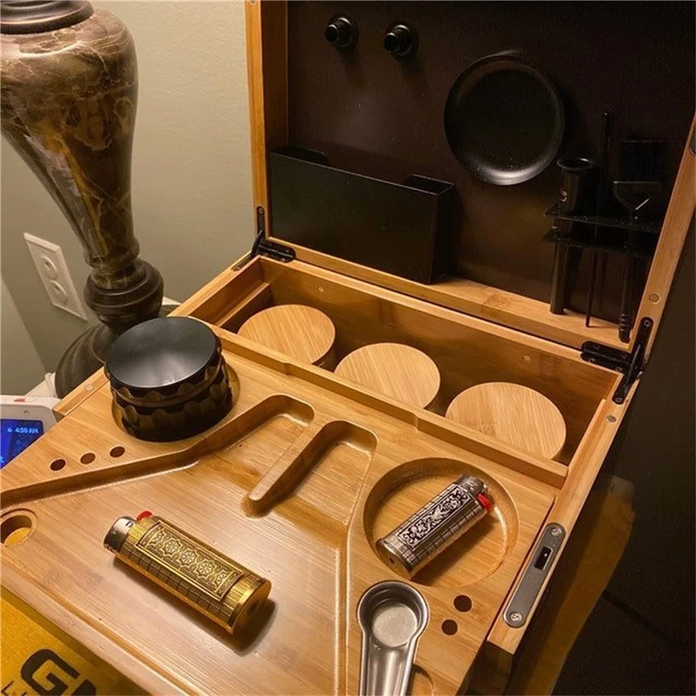Custom Combo Kit Extra Large Stash Wooden Storage Box With Rolling Tray Black Accessories